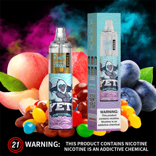 RandM 7000 Disposable Vape 7000 Puffs 5% Nicotine 14ml PEACH BLUEBERRY CANDY 1pc