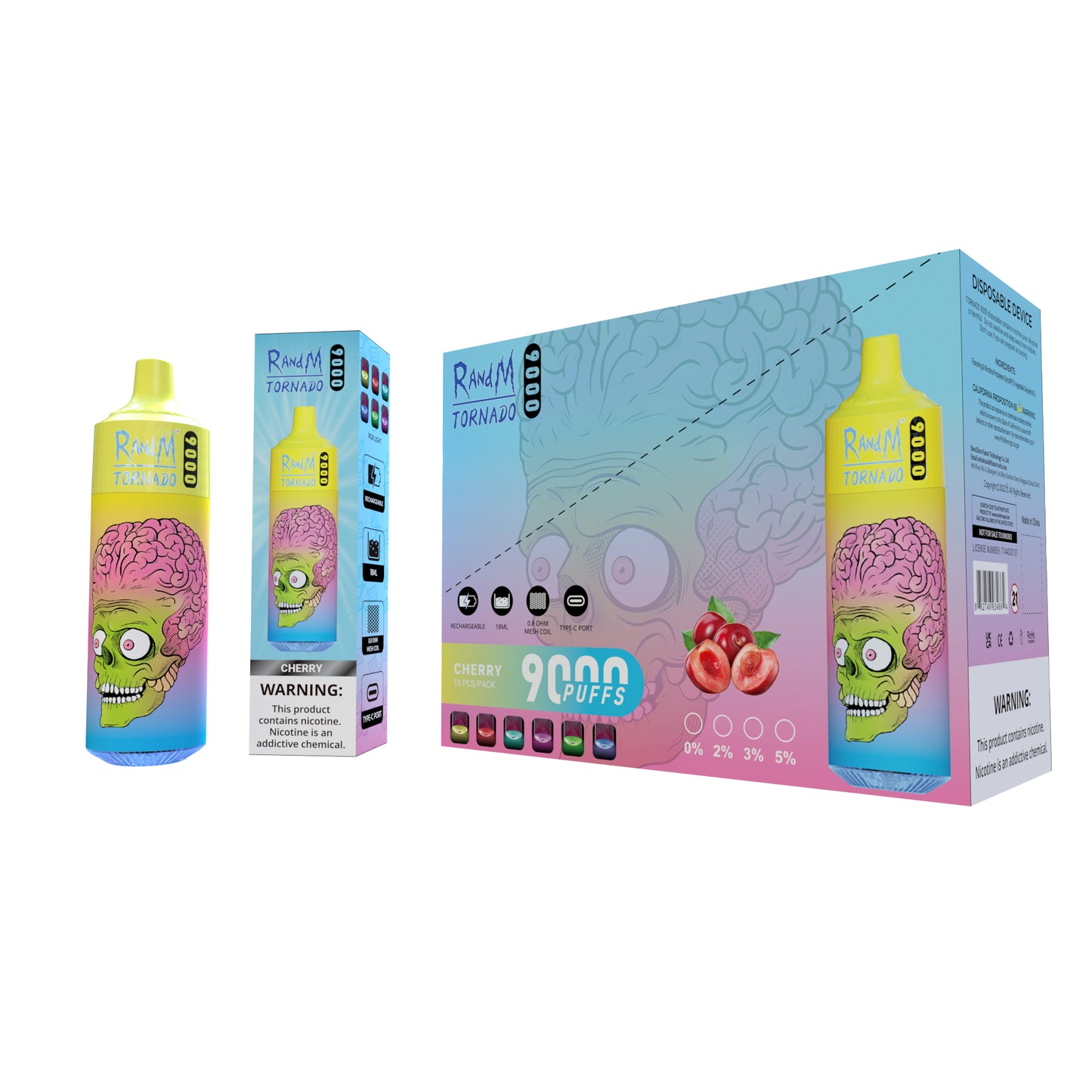 10 Flavors in 1 Box RandM 9000 Disposable Vape 9000 Puffs 5% Nicotine 18ml 10pcs