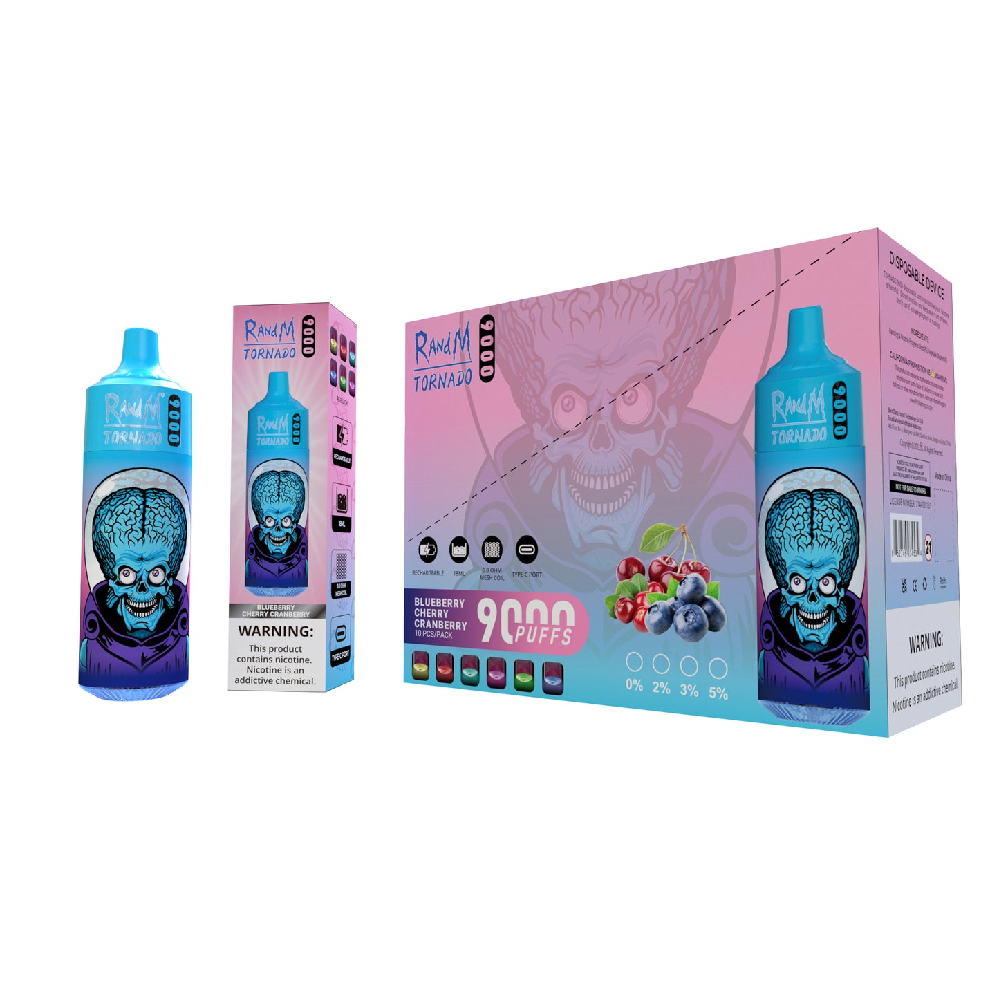 10 Flavors in 1 Box RandM 9000 Disposable Vape 9000 Puffs 5% Nicotine 18ml 10pcs