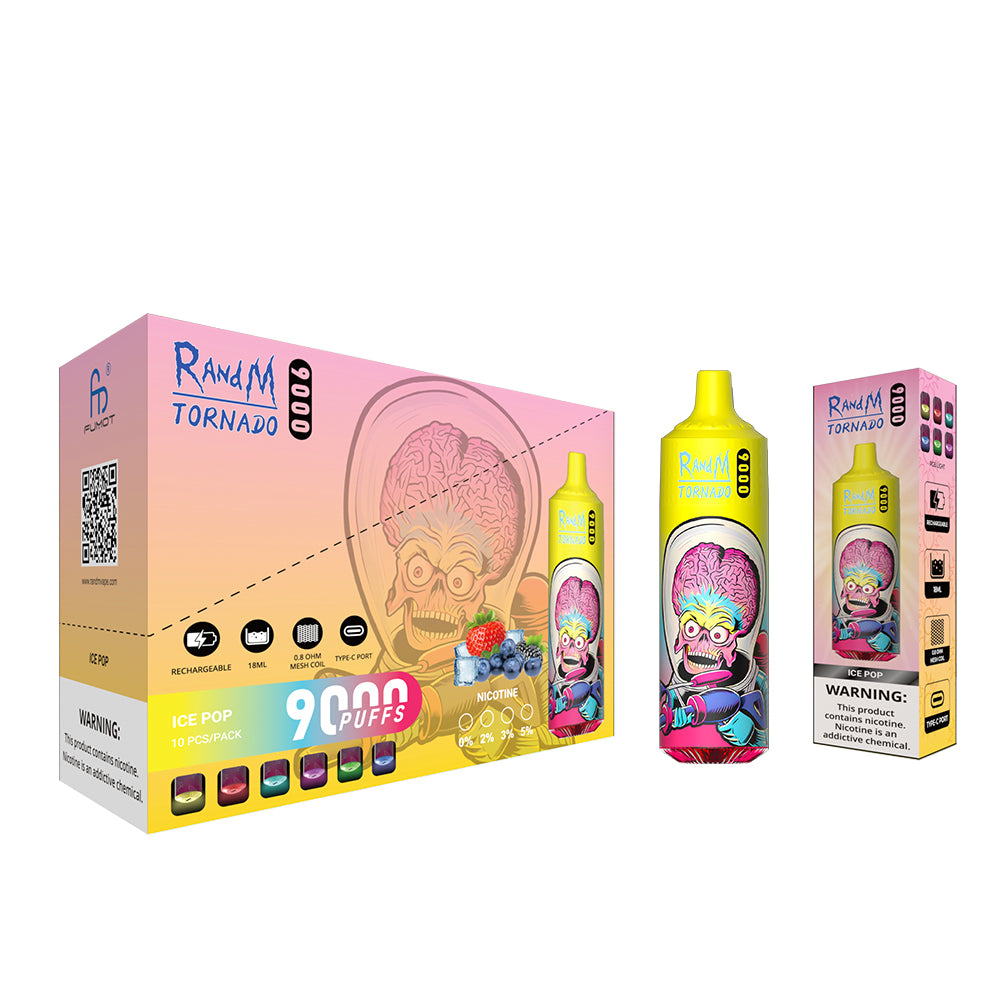 10 Flavors in 1 Box RandM 9000 Disposable Vape 9000 Puffs 5% Nicotine 18ml 10pcs